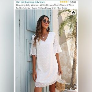 Blooming Jelly White Short Sleeve V-Neck Chiffon Mini Dress